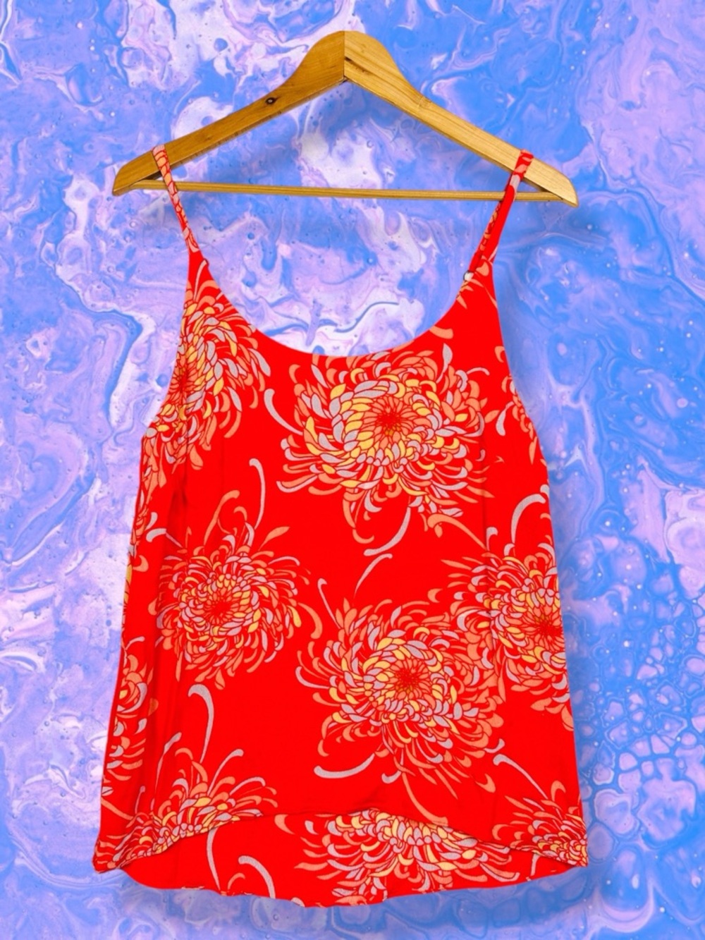 CABI 777 Lovely Day Floral Print Mum Orange Floral Print Cami Tank Top Blouse S